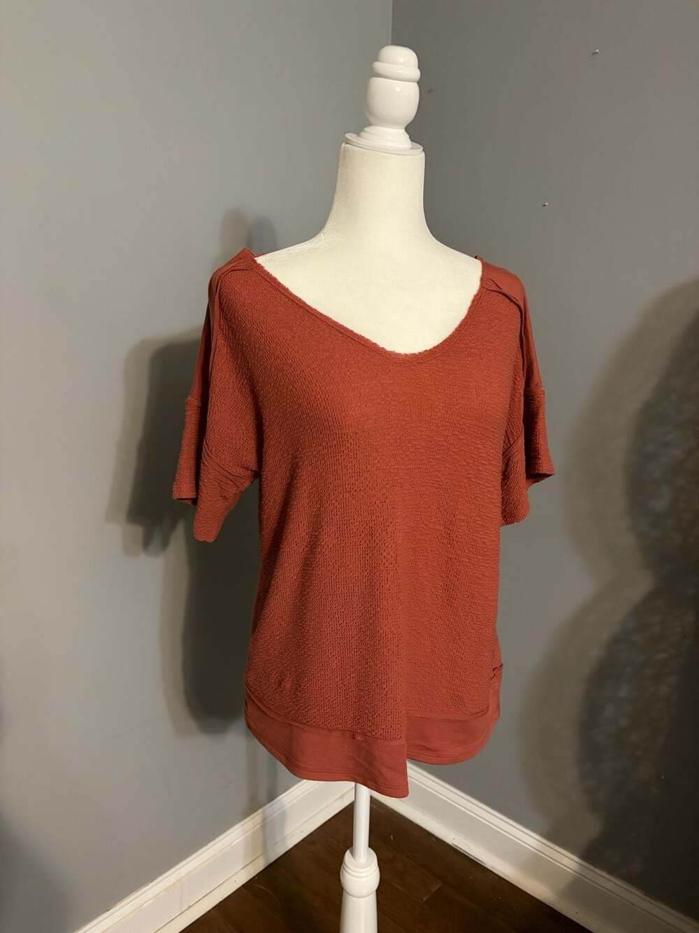BKE Pieced Open Weave Top - Women's V-Neck Short Sleeve Knit Top